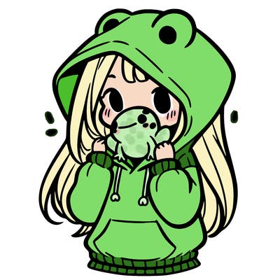 a girl holding a froggy hoodie