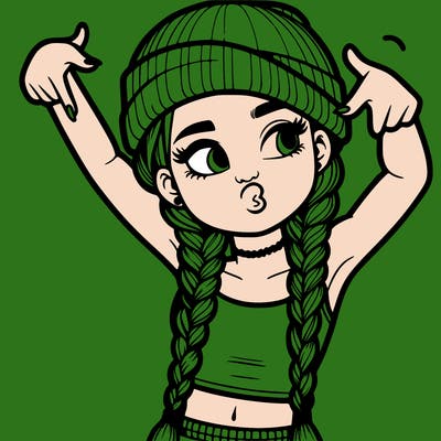 realistic teenage girl with braids and a beanie and crop top doing 🫶🏼