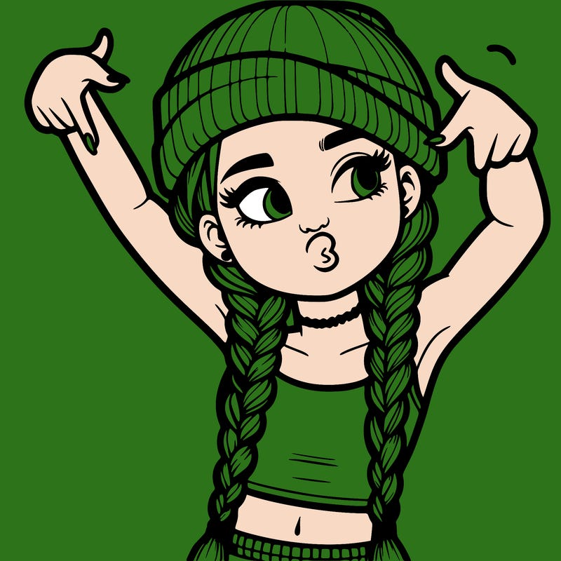 realistic teenage girl with braids and a beanie and crop top doing 🫶🏼