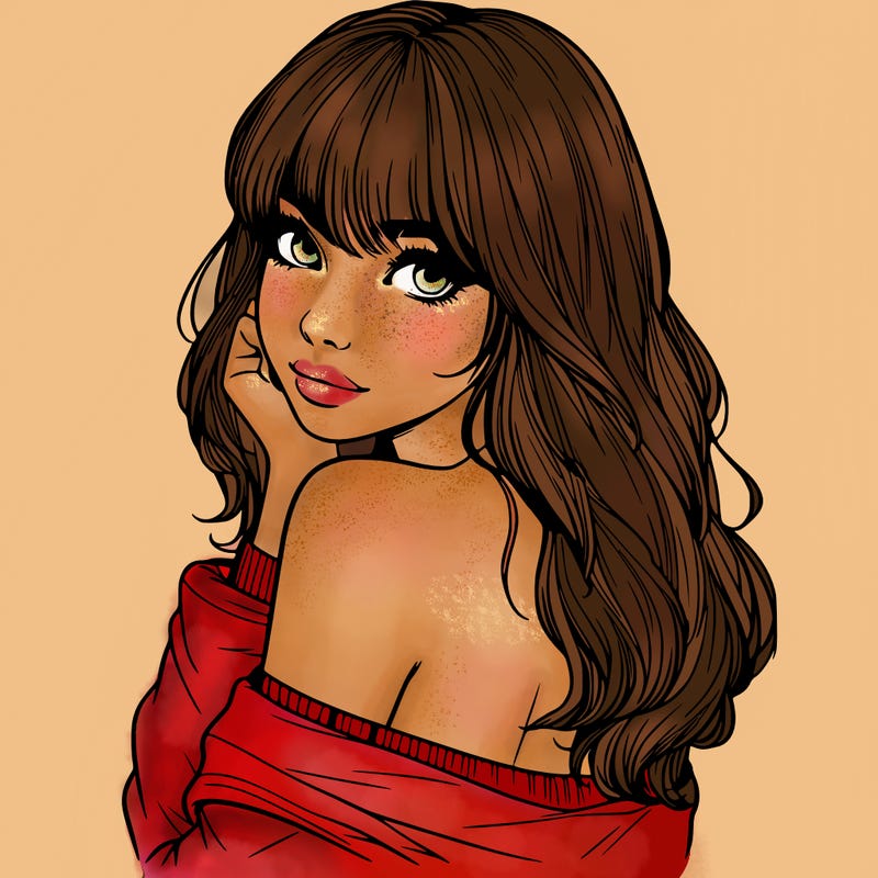 realistic girl with bangs looking over her shoulder