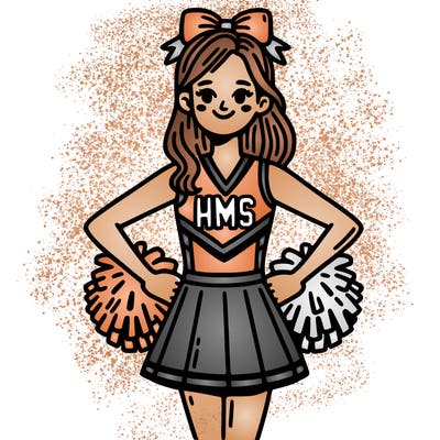 cheerleader with letters hms on uniform