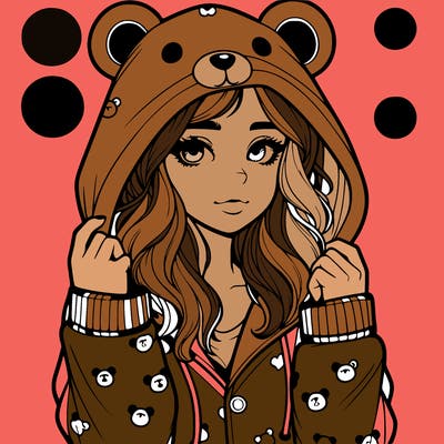 realistic girl in a animal pjs hoodie