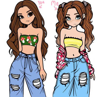2 girls in crop tops and baggy jeans ripped