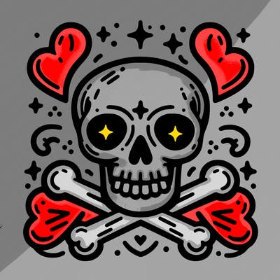 skull with deadly hearts around