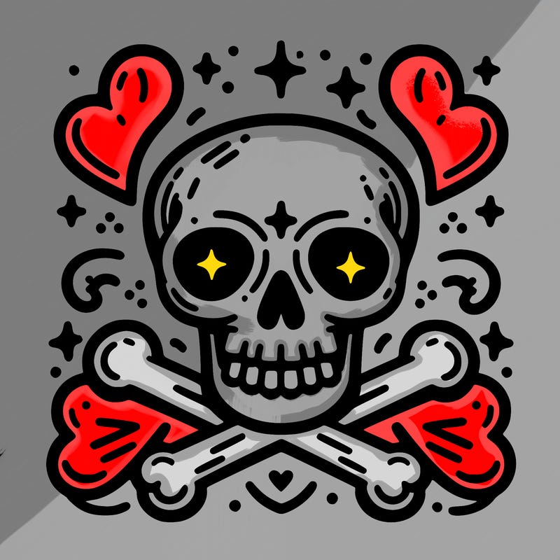 skull with deadly hearts around