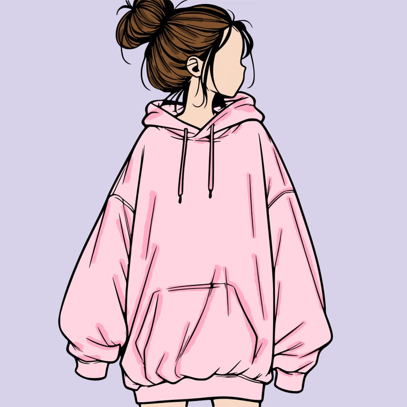 realistic girl with a oversized sweatshirt on and a bun