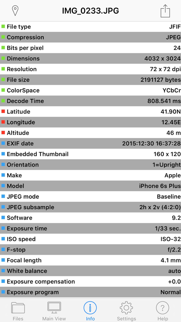 Captura de tela do aplicativo Fast Image Viewer mostrando metadados técnicos, incluindo tipo de arquivo, resolução, dimensões e dados EXIF.