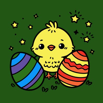 cute easter chick with eggs