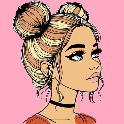 realistic girl with buns on the top of her head