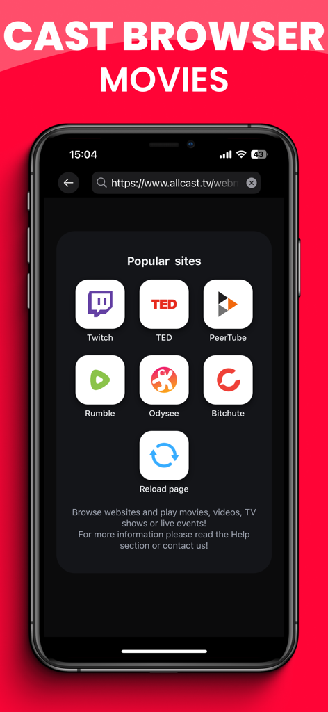 Pantalla de teléfono inteligente que muestra sitios populares de transmisión de video para transmisión web a TV