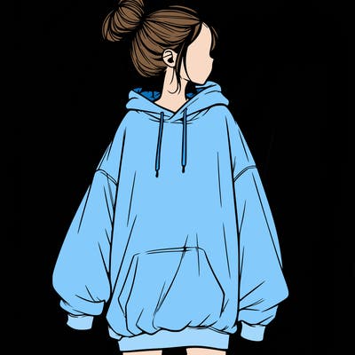 realistic girl with a oversized sweatshirt on and a bun