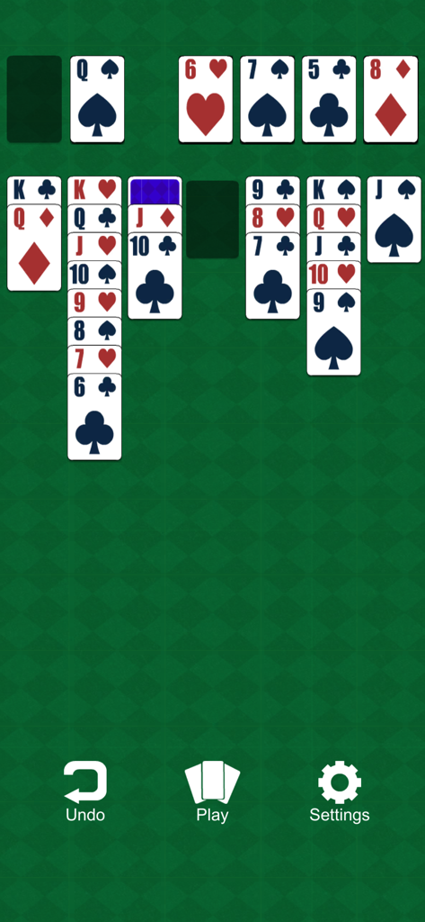 Klondike Kings Solitaire - Classic Klondike Solitaire game screen with cards on a green felt background