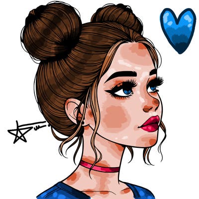 realistic girl with buns on the top of her head