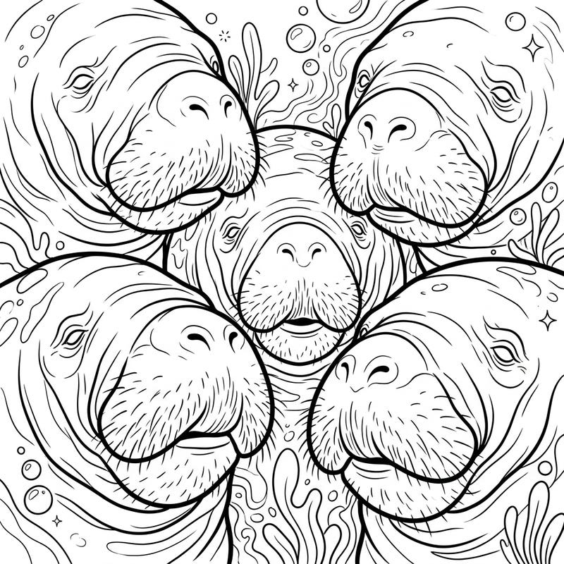 Unwind with our captivating Manatee Snouts coloring page, thoughtfully designed to provide a relaxing and engaging artistic experience for seniors. Featuring bold lines and intricate patterns, this printable offers a perfect blend of creativity and cognitive stimulation.