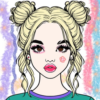 realistic girl with two buns in hair and lips