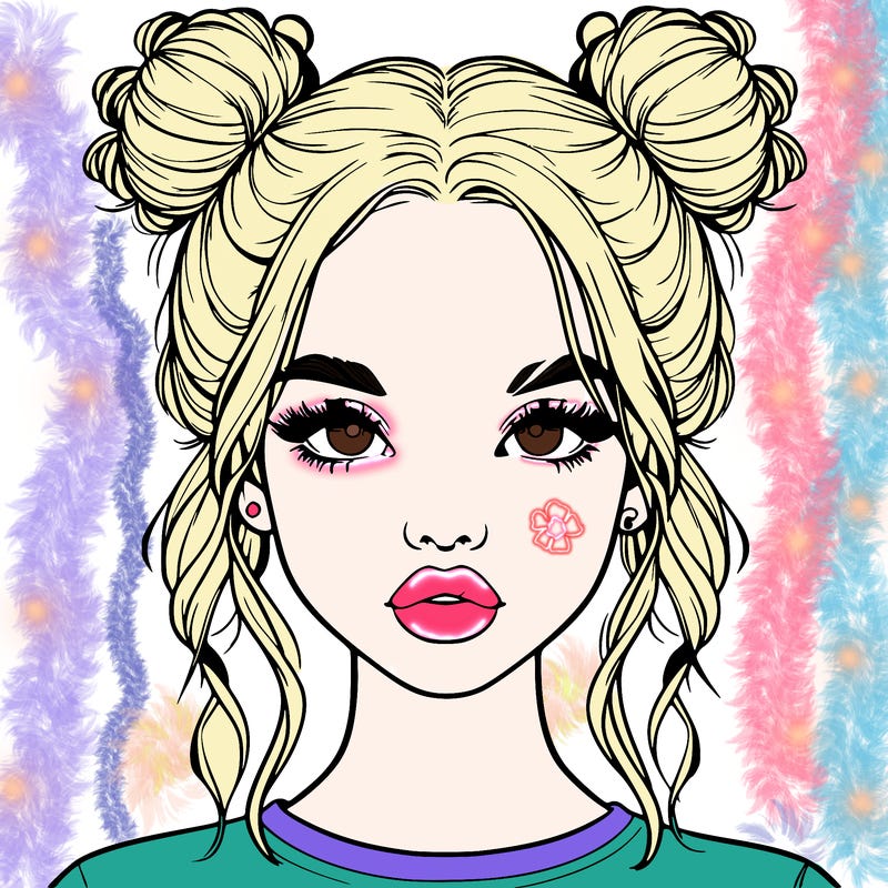 realistic girl with two buns in hair and lips