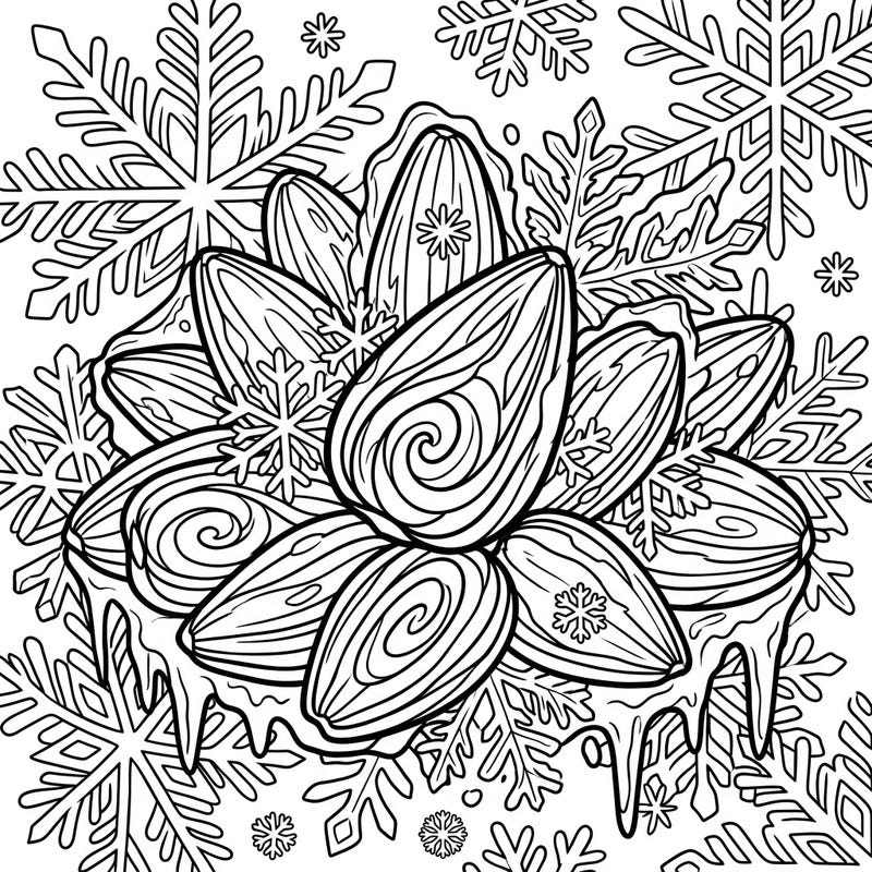 Discover the serene beauty of winter with this unique coloring page featuring frosted sunflower seeds. Immerse yourself in the delicate details of ice and snowflakes, perfect for a cozy creative escape.