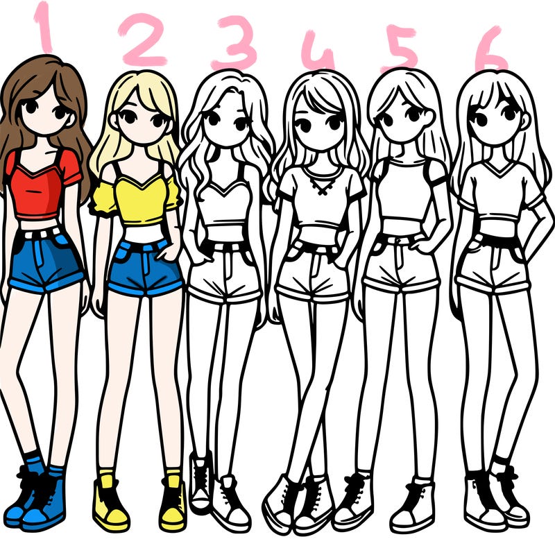a group of girls wearing crop tops and shorts