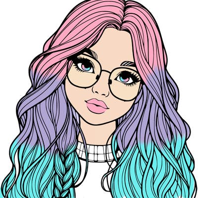 girl with long hair and freckles and glasses realistic