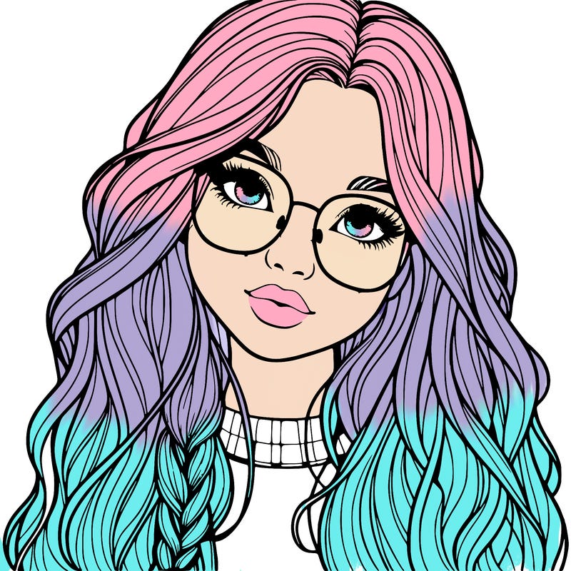 girl with long hair and freckles and glasses realistic