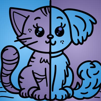 one side cat one side dog