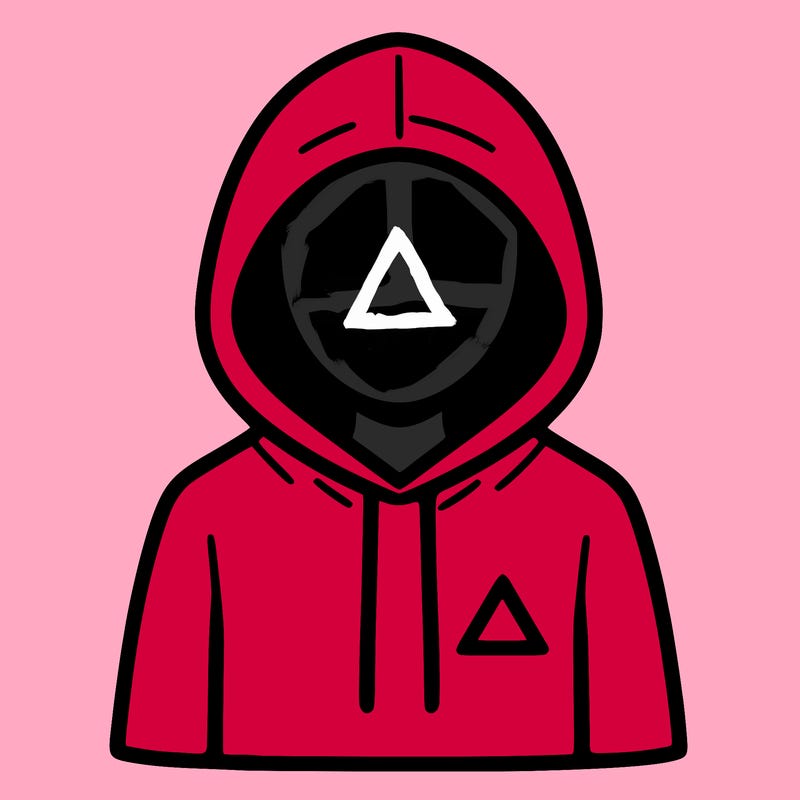 a person with non face waering a hoodie with a small triangle symbol