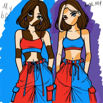 two girls with crop top with baggy pants