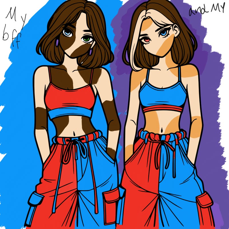 two girls with crop top with baggy pants