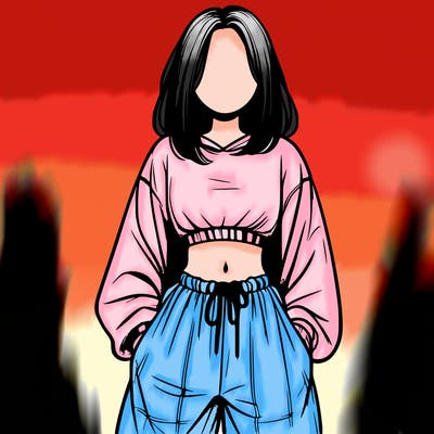 realistic girl faceless with baggy pants and a crop top