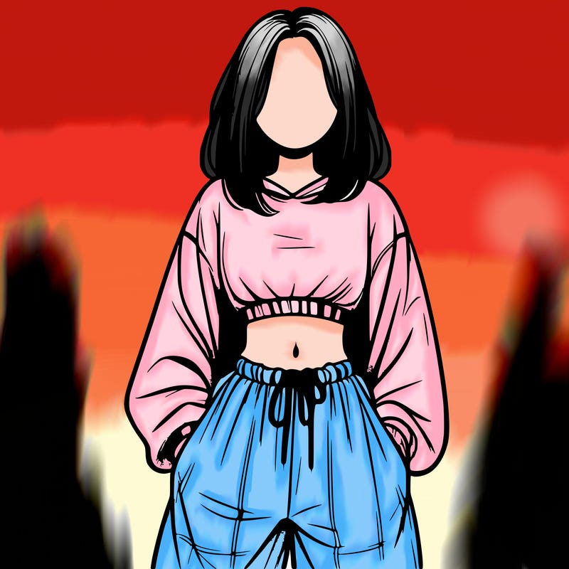 realistic girl faceless with baggy pants and a crop top