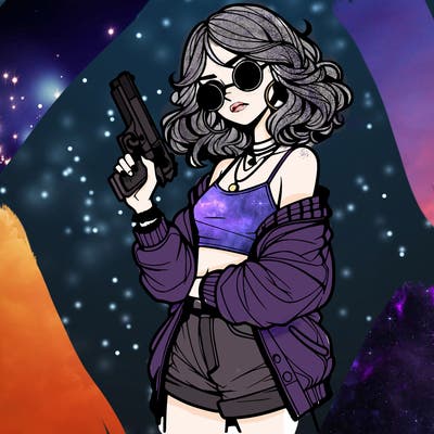 stylish teenage girl with gun