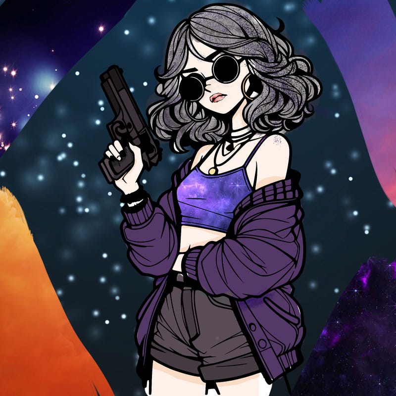 stylish teenage girl with gun