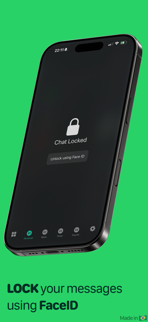 Secure chat lock screen using FaceID on a mobile device for enhanced privacy