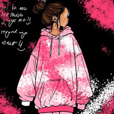 realistic girl with a oversized sweatshirt on and a bun