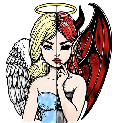 realistic angel half demon