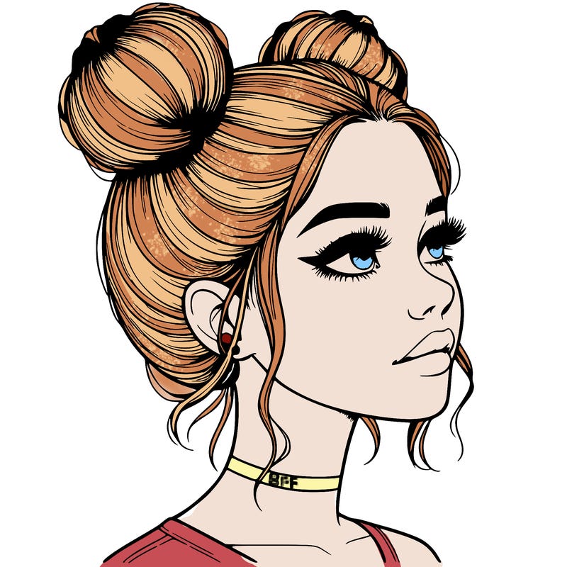 realistic girl with buns on the top of her head