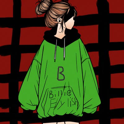 realistic girl with a oversized sweatshirt on and a bun