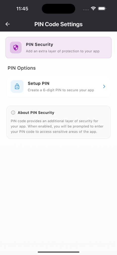 Clawer - Clawer fencing app PIN security settings page