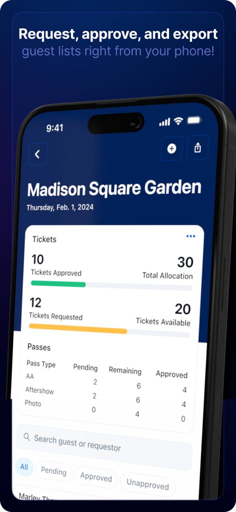 Daysheets - Daysheets app interface showing ticket allocation and pass management for a tour venue