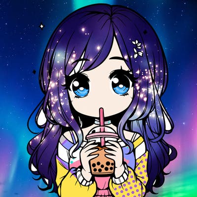 cute realistic girl drinking boba