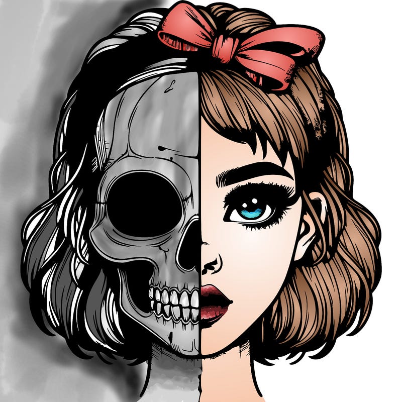 realistic girl with half skull mask