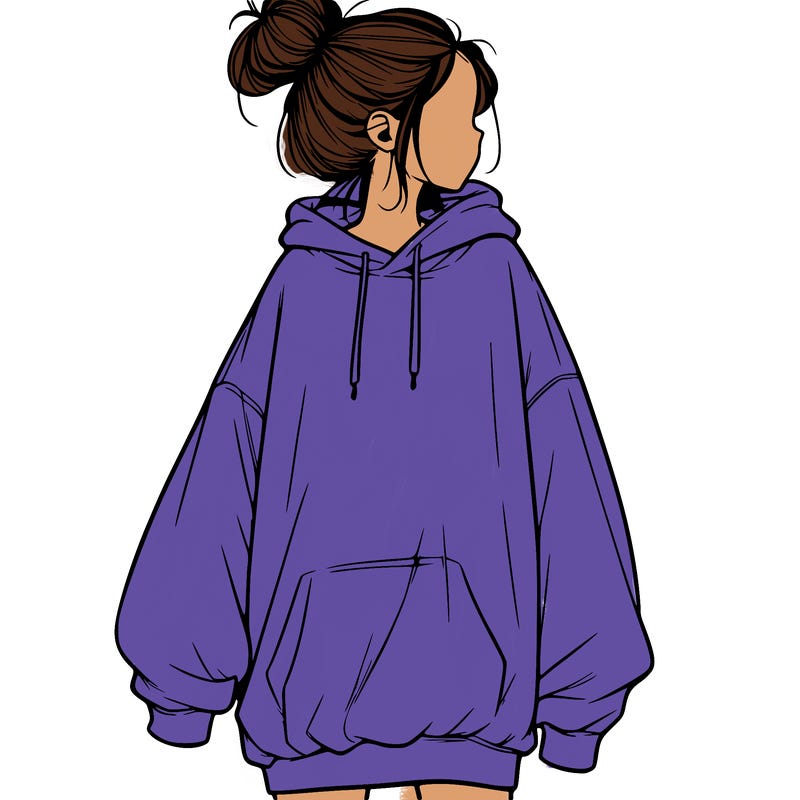 realistic girl with a oversized sweatshirt on and a bun