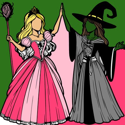 detailed realistic split of a princess and a witch