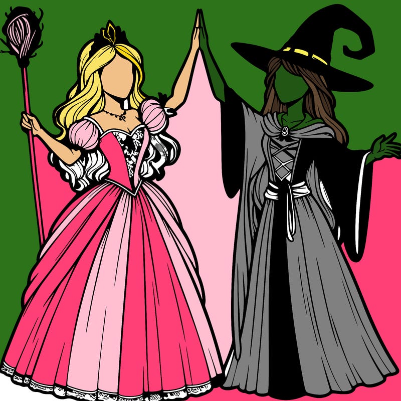 detailed realistic split of a princess and a witch