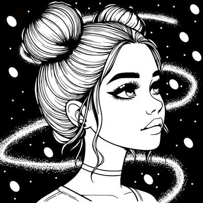 realistic girl with buns on the top of her head