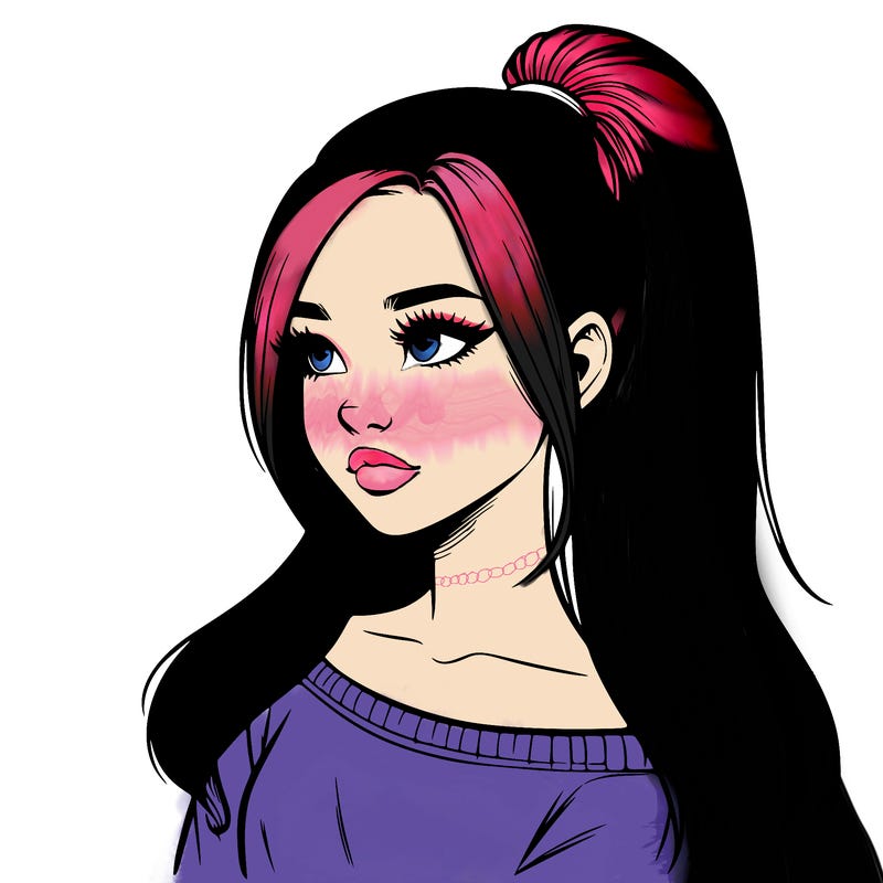 realistic girl with a high ponytail