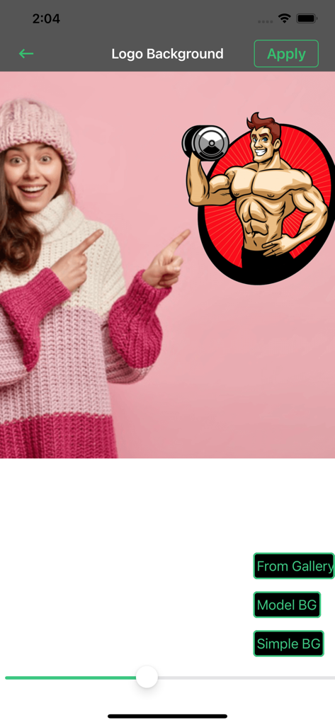 Create Logo~Make Your Own Logo - Interfaccia di un'app per la creazione di loghi che mostra opzioni di personalizzazione dello sfondo per un logo di brand fitness