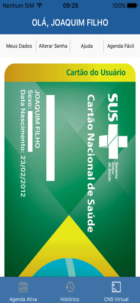 Agenda Fácil - Prefeitura SP - Digital SUS health card interface on the Agenda Facil mobile app