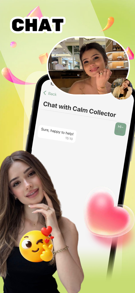 Minimalist - Lifestyle & Enjoy - Screenshot des Chat-Bildschirms der Minimalist-App mit einem Benutzerprofil und einer Nachricht, die besagt: Sicher, ich helfe gerne.