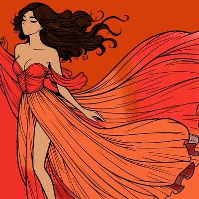 realistic woman in dress flowing the the wind